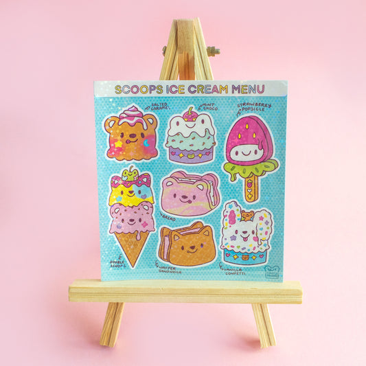 Scoops Ice Cream Menu Sticker Sheet